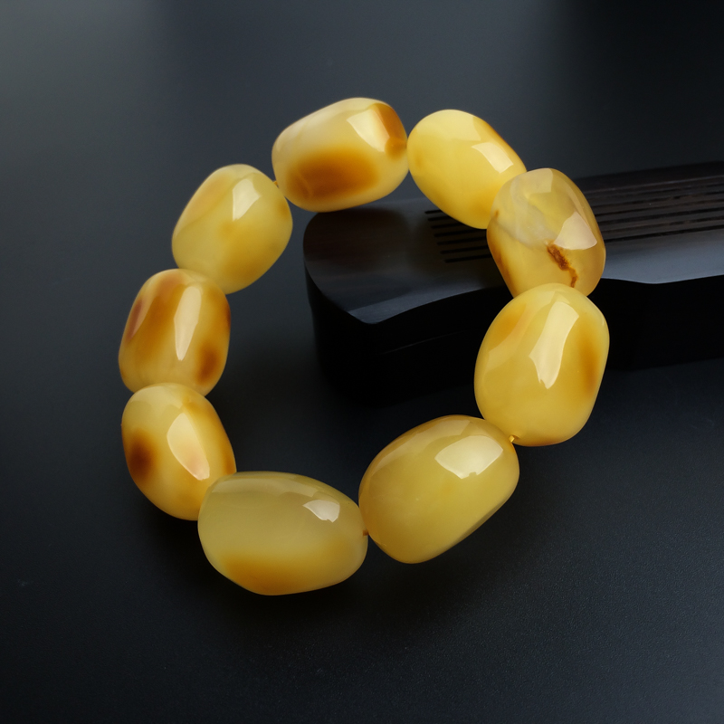 鸡油黄蜜蜡随形手串-红掌柜