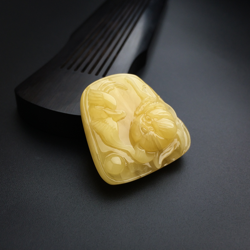 蜜蜡花鸟吊坠-红掌柜