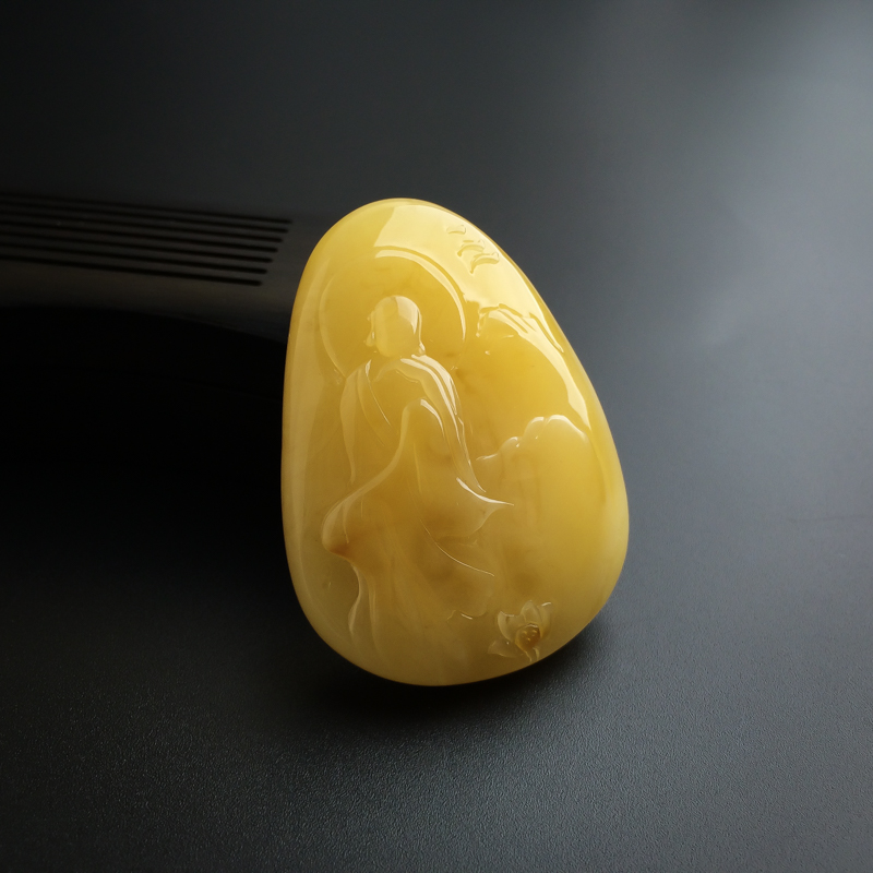 天然满蜜鸡油黄蜜蜡悟道吊坠-红掌柜