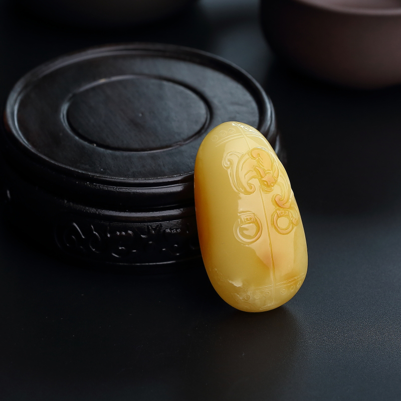 鸡油黄蜜蜡福临门吊坠-红掌柜