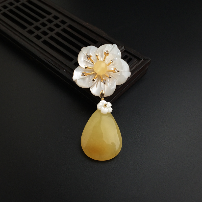 银镀金镶天然金包蜜鸡油黄蜜蜡两用款-红掌柜