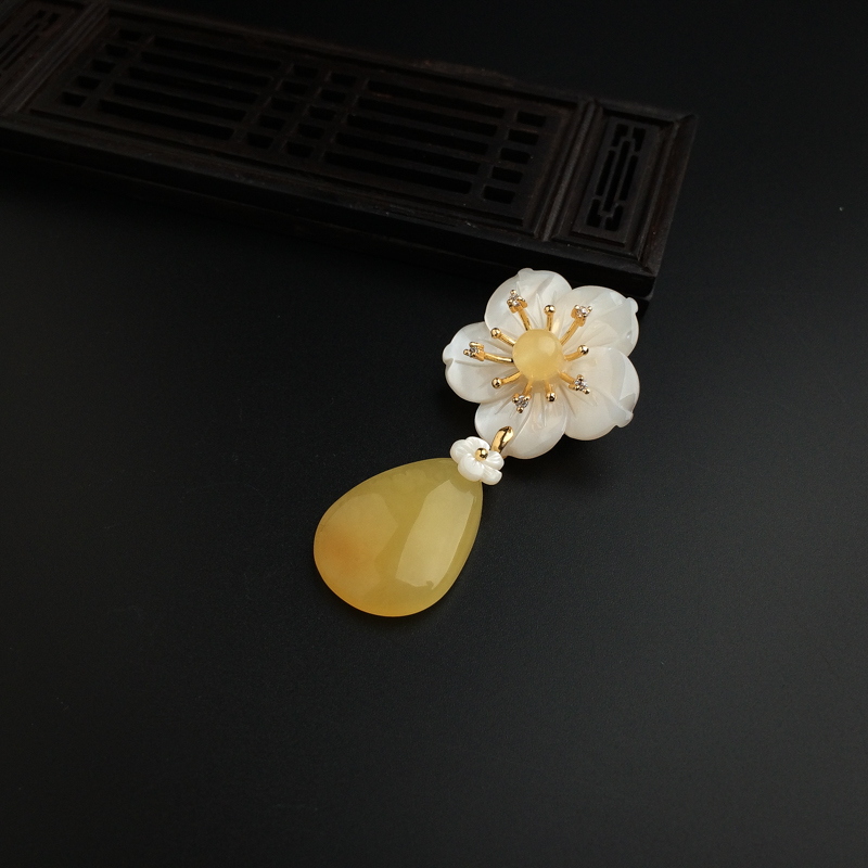 银镀金镶鸡油黄蜜蜡两用款-红掌柜