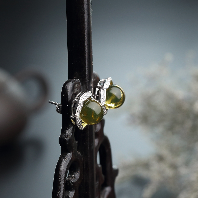 墨西哥蓝珀耳钉 - 红掌柜