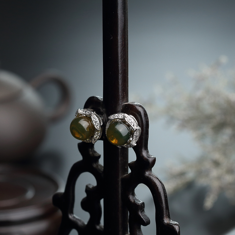 天然墨西哥蓝珀耳钉 - 红掌柜