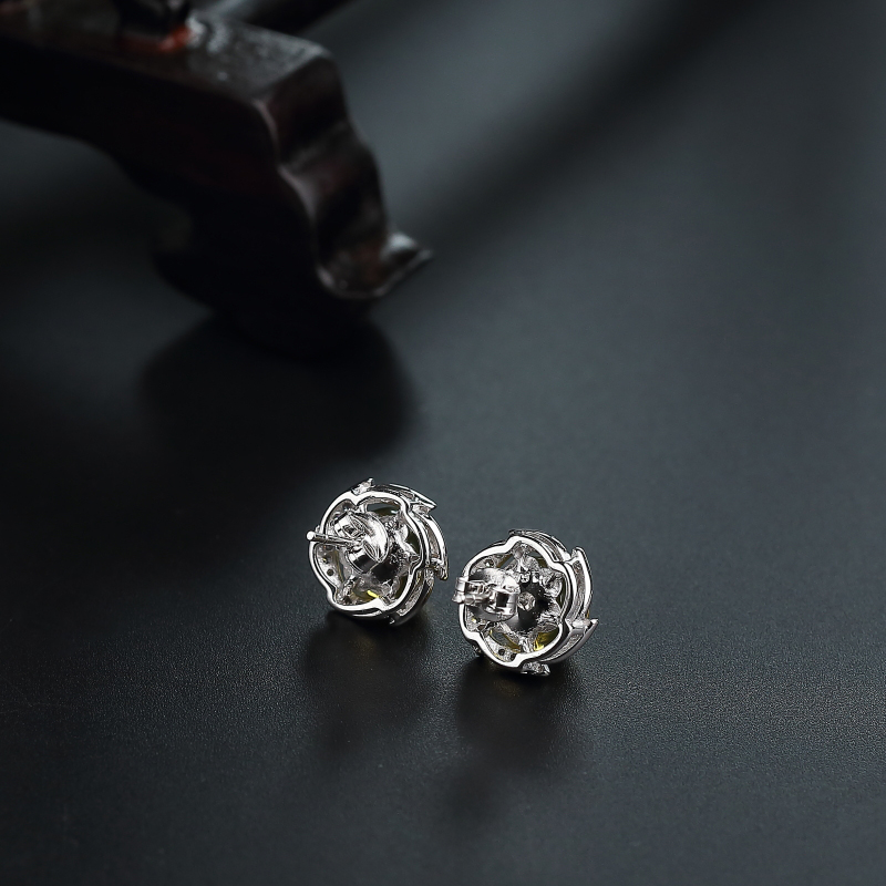 银镶蓝珀耳钉 - 红掌柜