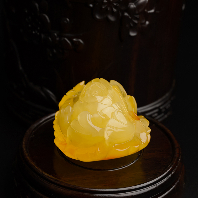 天然鸡油黄蜜蜡牡丹花吊坠-红掌柜