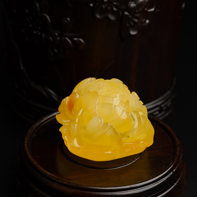 波罗的海鸡油黄蜜蜡牡丹花吊坠-红掌柜