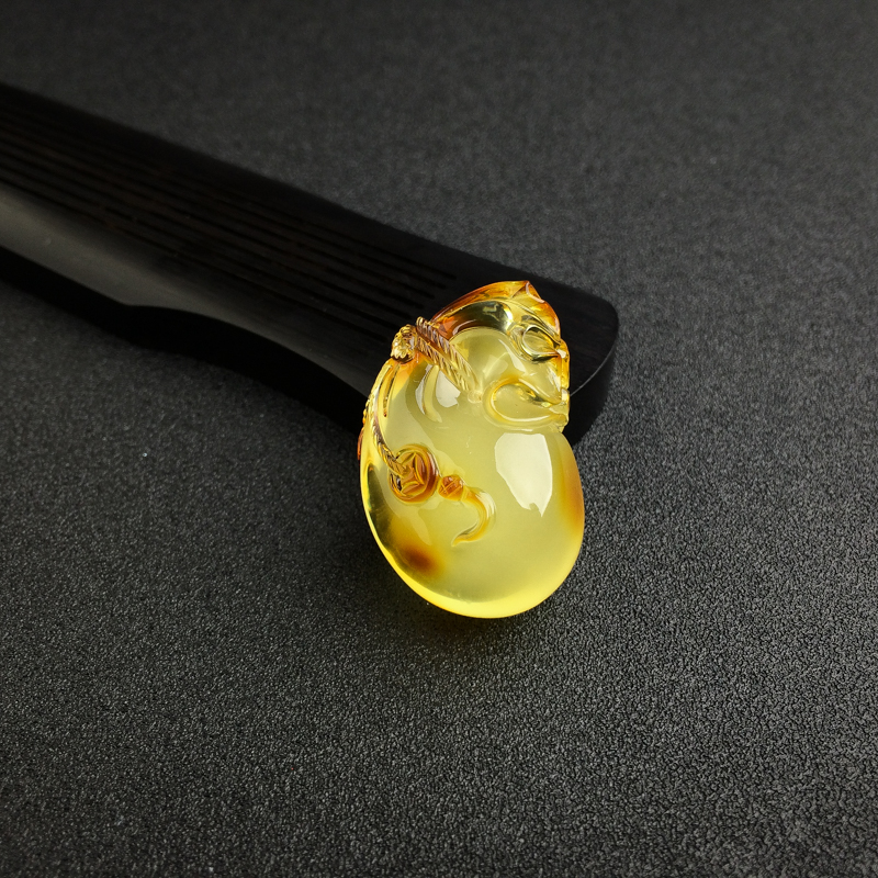 金包蜜鸡油黄蜜蜡钱袋吊坠-红掌柜