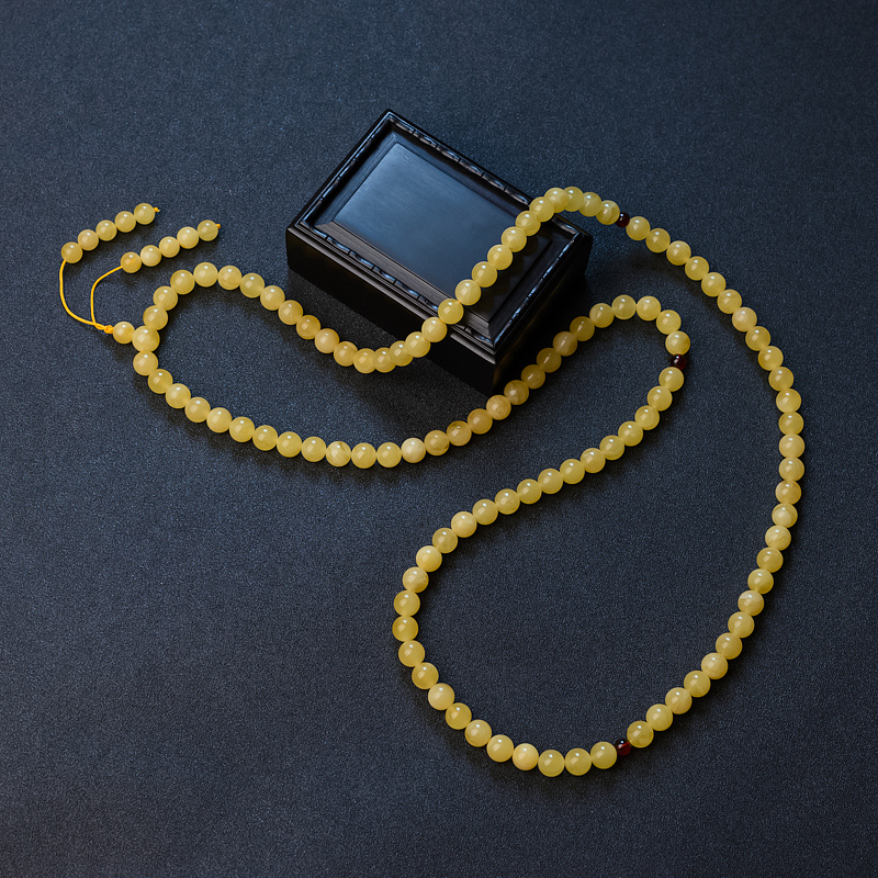 天然8.5mm鸡油黄蜜蜡佛珠 - 红掌柜