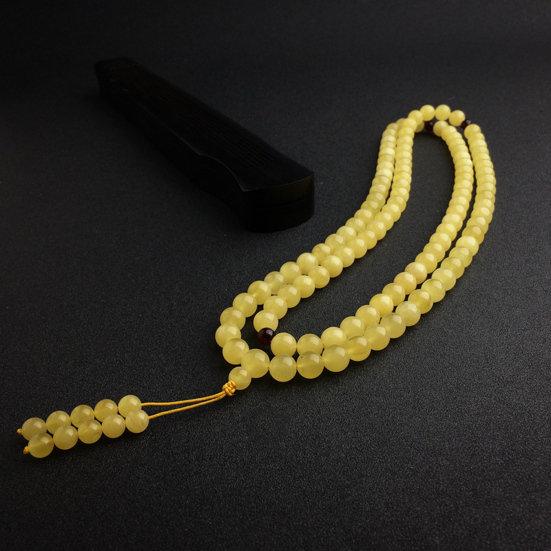 天然9.5mm鸡油黄蜜蜡佛珠 - 红掌柜