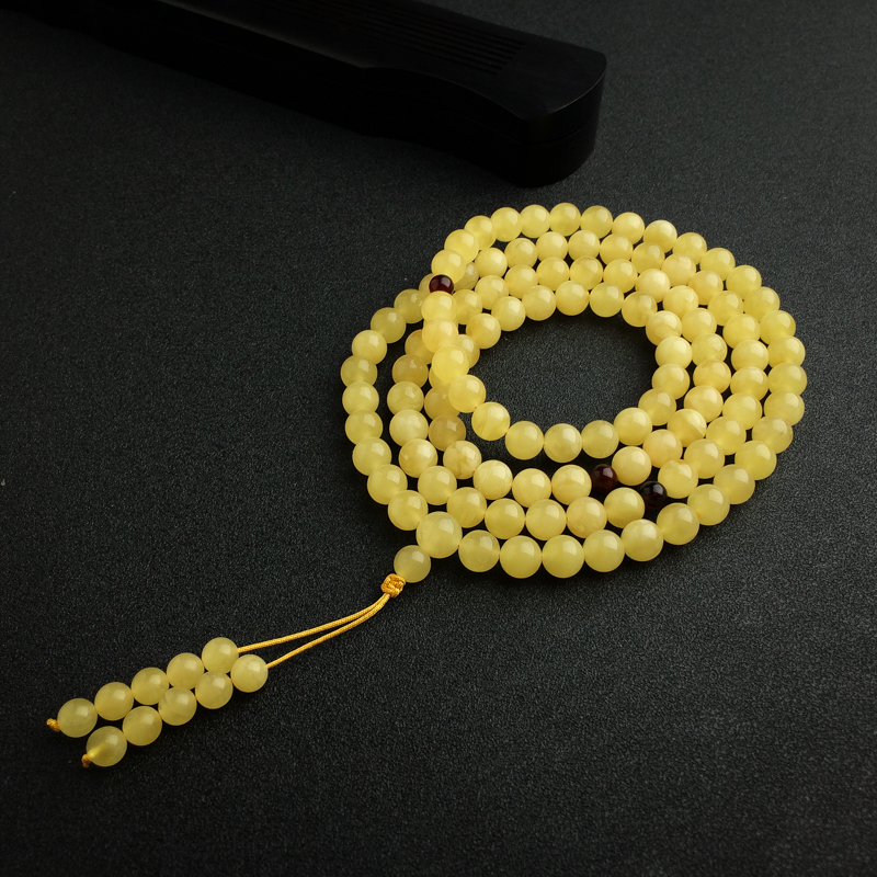 8.5mm鸡油黄蜜蜡佛珠 - 红掌柜