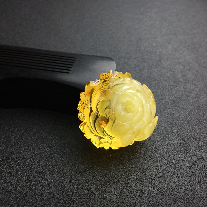 天然金绞蜜鸡油黄蜜蜡花吊坠 - 红掌柜