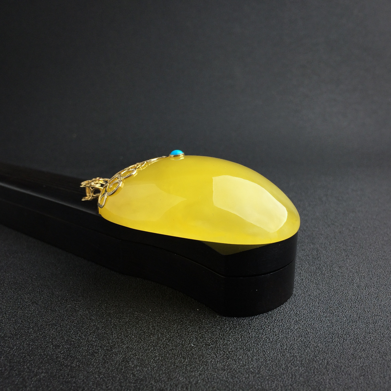 波罗的海18K金镶鸡油黄蜜蜡蛋面吊坠 - 红掌柜