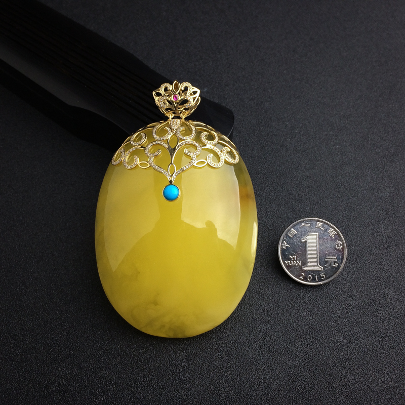 天然鸡油黄蜜蜡蛋面吊坠 - 红掌柜