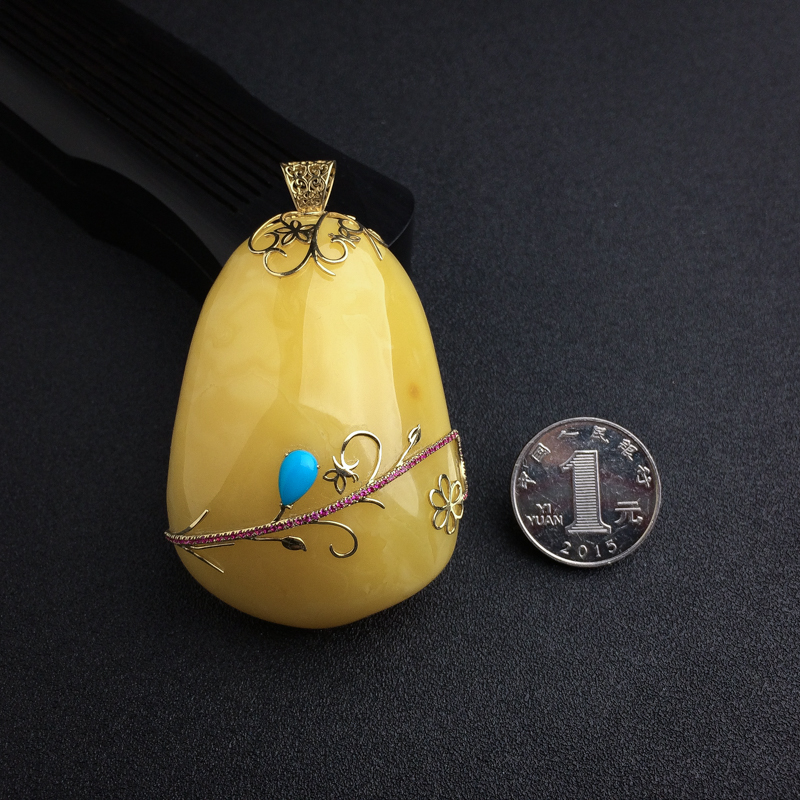 天然满蜜鸡油黄蜜蜡随形吊坠 - 红掌柜