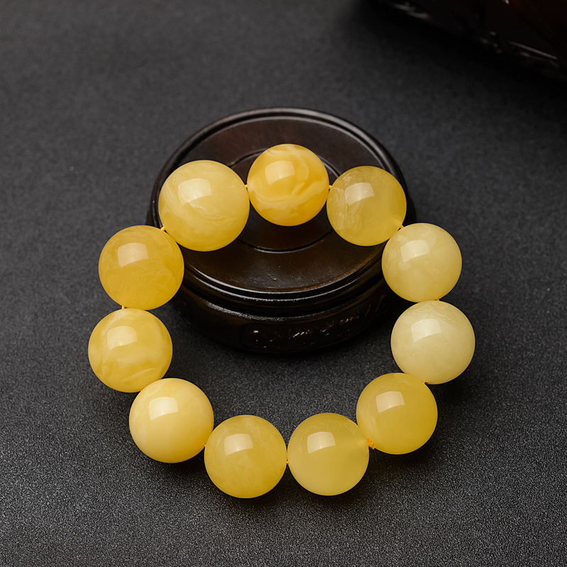 波罗的海天然22mm鸡油黄蜜蜡手串 - 红掌柜