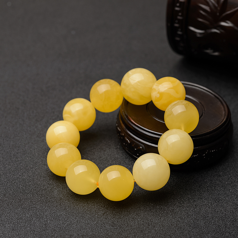 天然22mm鸡油黄蜜蜡手串 - 红掌柜