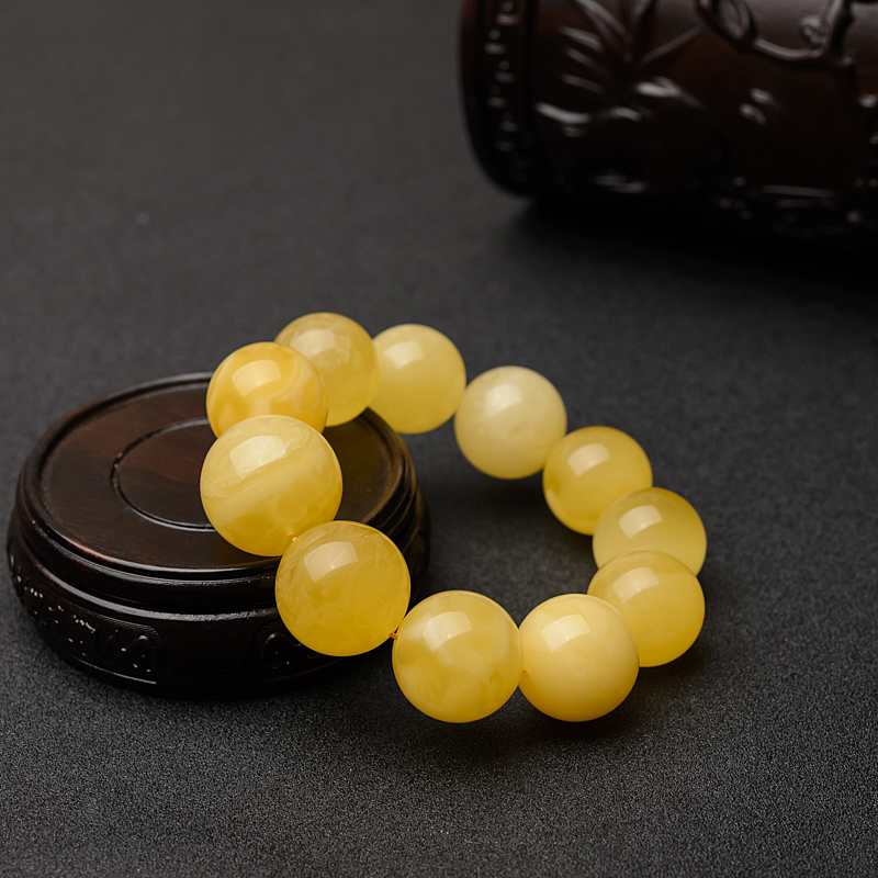 22mm鸡油黄蜜蜡手串 - 红掌柜