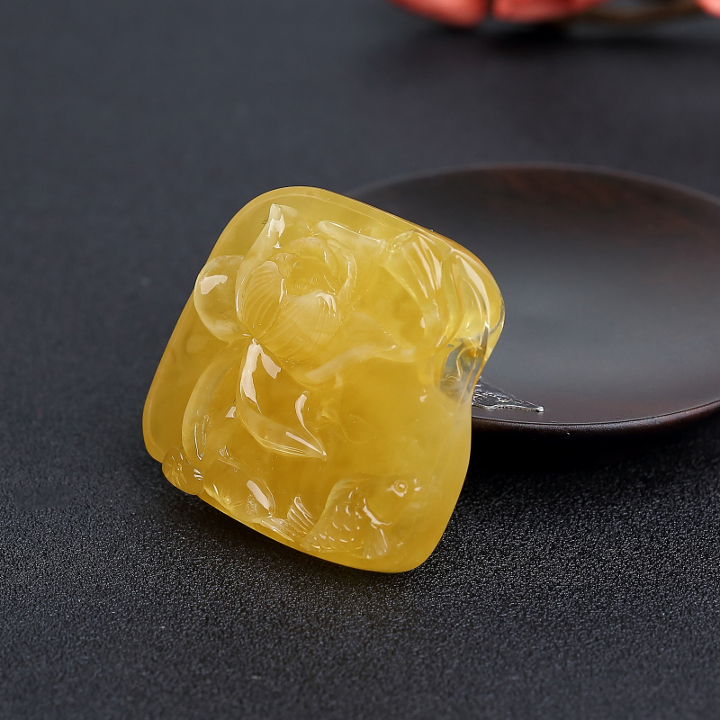 蜜蜡连年有余吊坠-红掌柜