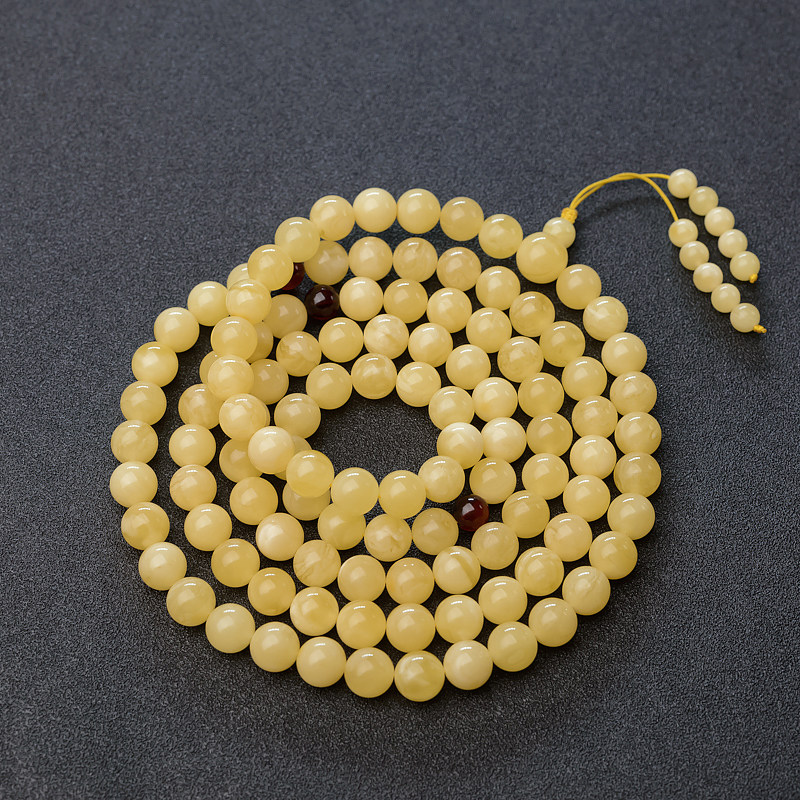 天然白花蜜蜜蜡108佛珠-红掌柜