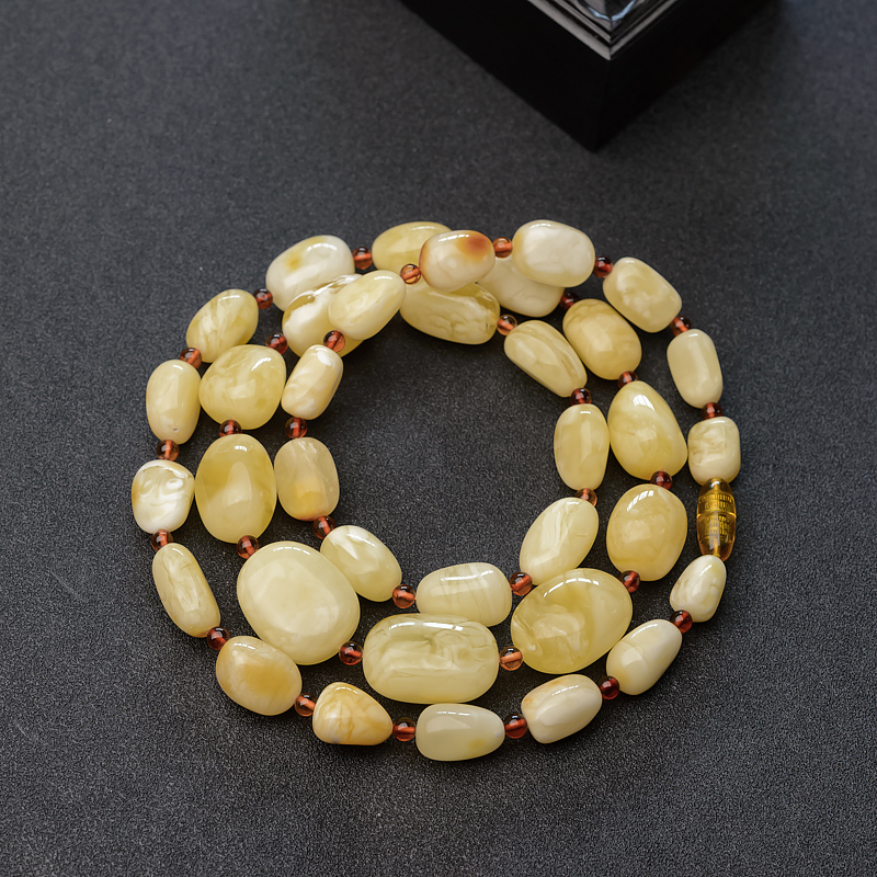 天然白花蜜蜜蜡随形项链-红掌柜