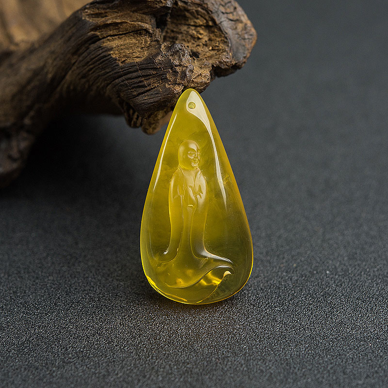 天然波罗的海鸡油黄金绞蜜佛吊坠-红掌柜