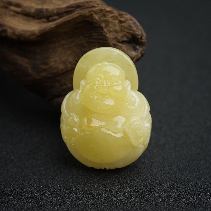 波罗的海天然柠檬黄蜜蜡弥勒佛吊坠-红掌柜