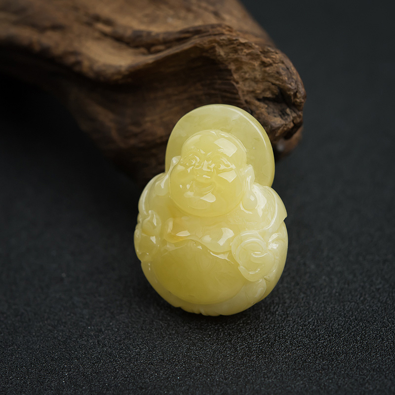 波罗的海柠檬黄蜜蜡弥勒佛吊坠-红掌柜