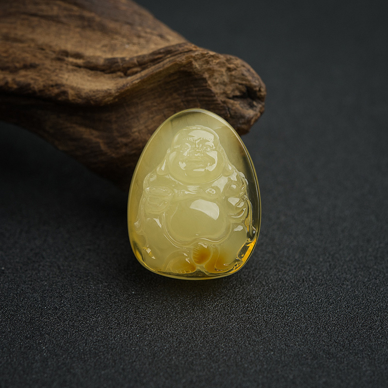 波罗的海天然鸡油黄蜜蜡弥勒佛吊坠-红掌柜