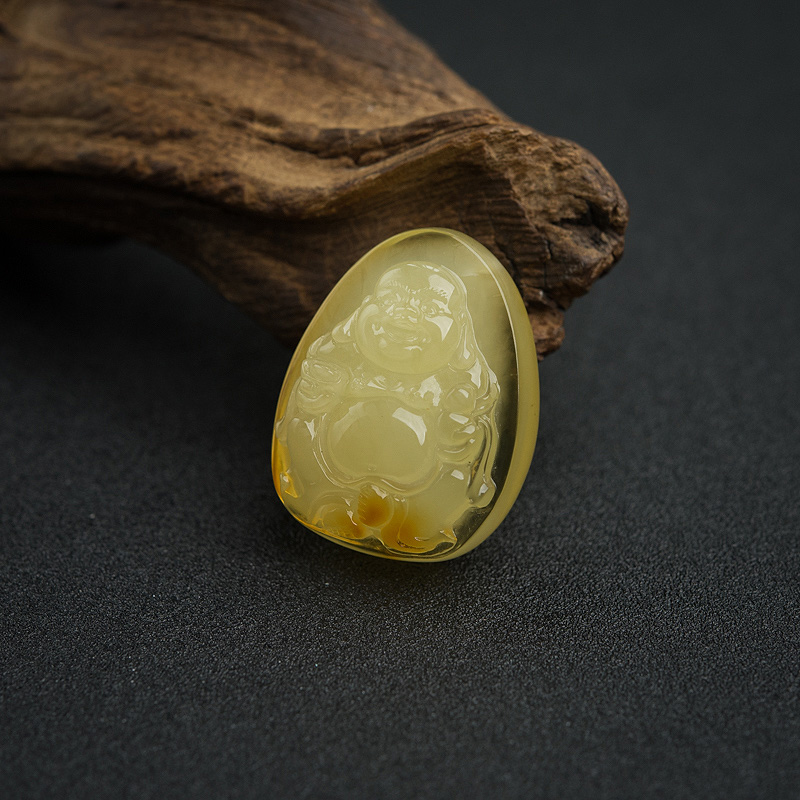 波罗的海鸡油黄蜜蜡弥勒佛吊坠-红掌柜