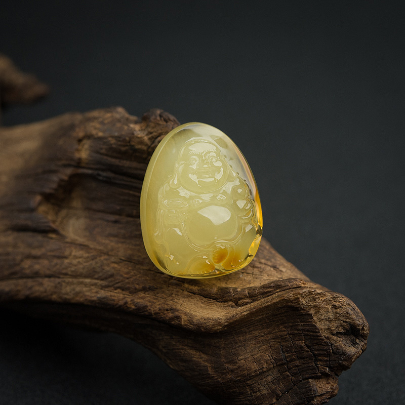 鸡油黄蜜蜡弥勒佛吊坠-红掌柜