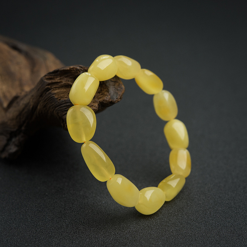 天然鸡油黄蜜蜡随形手串-红掌柜