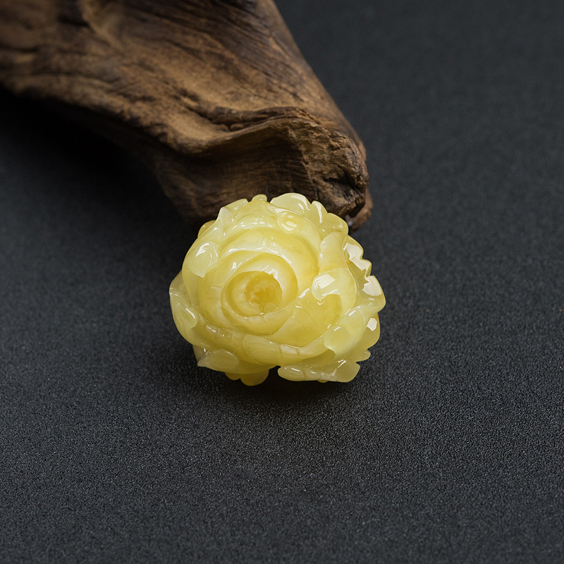 鸡油黄蜜蜡牡丹花吊坠-红掌柜