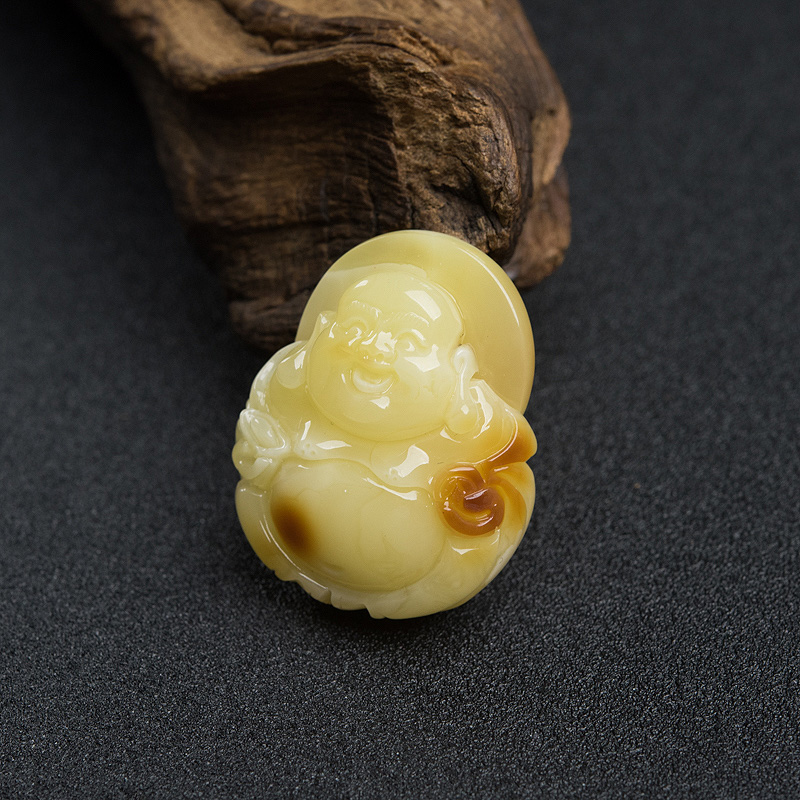 俏色蜜蜡弥勒佛吊坠-红掌柜