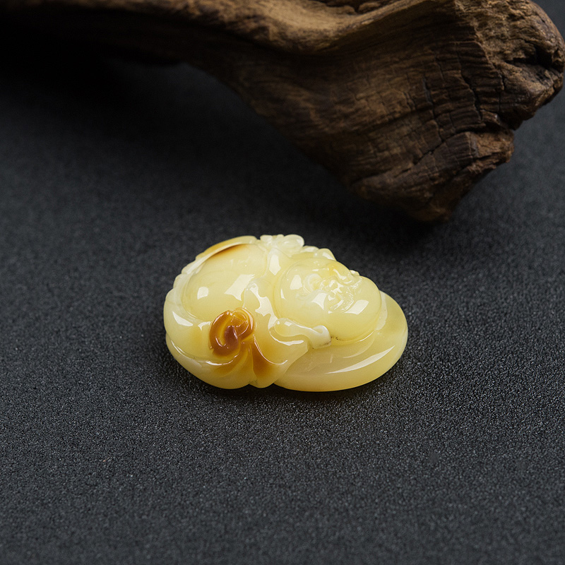 天然俏色蜜蜡弥勒佛吊坠-红掌柜