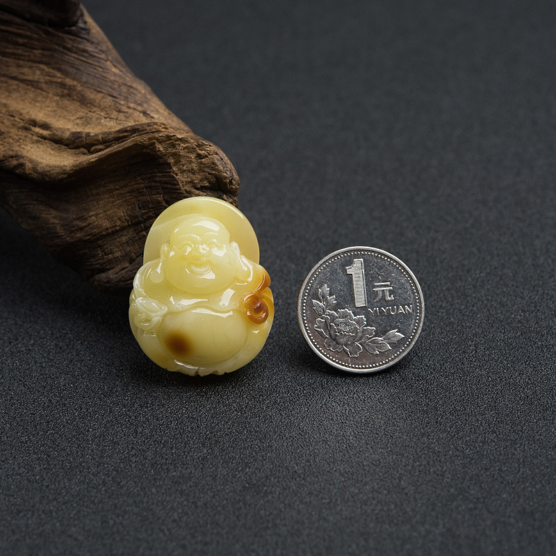 天然蜜蜡弥勒佛吊坠-红掌柜