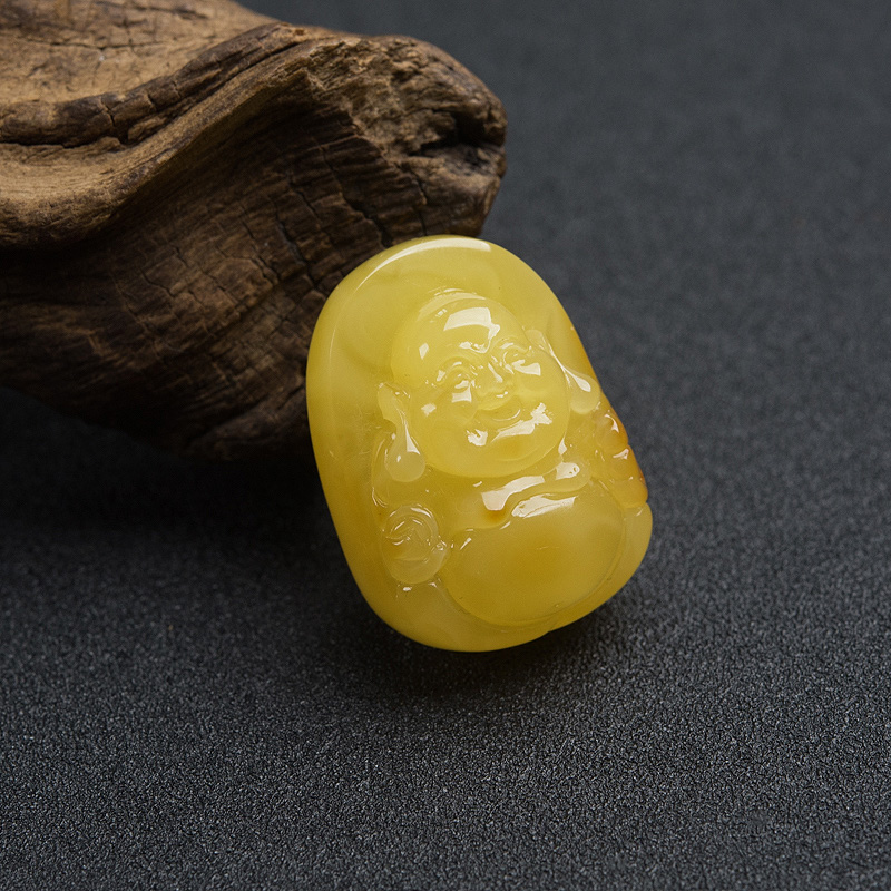 波罗的海鸡油黄蜜蜡弥勒佛吊坠-红掌柜