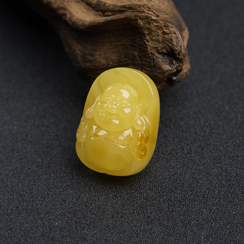 鸡油黄蜜蜡弥勒佛吊坠-红掌柜