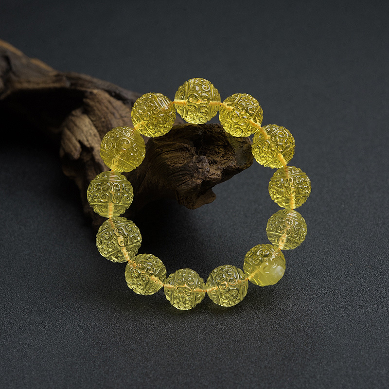 天然波罗的海鸡油黄金绞蜜回纹珠手串-红掌柜