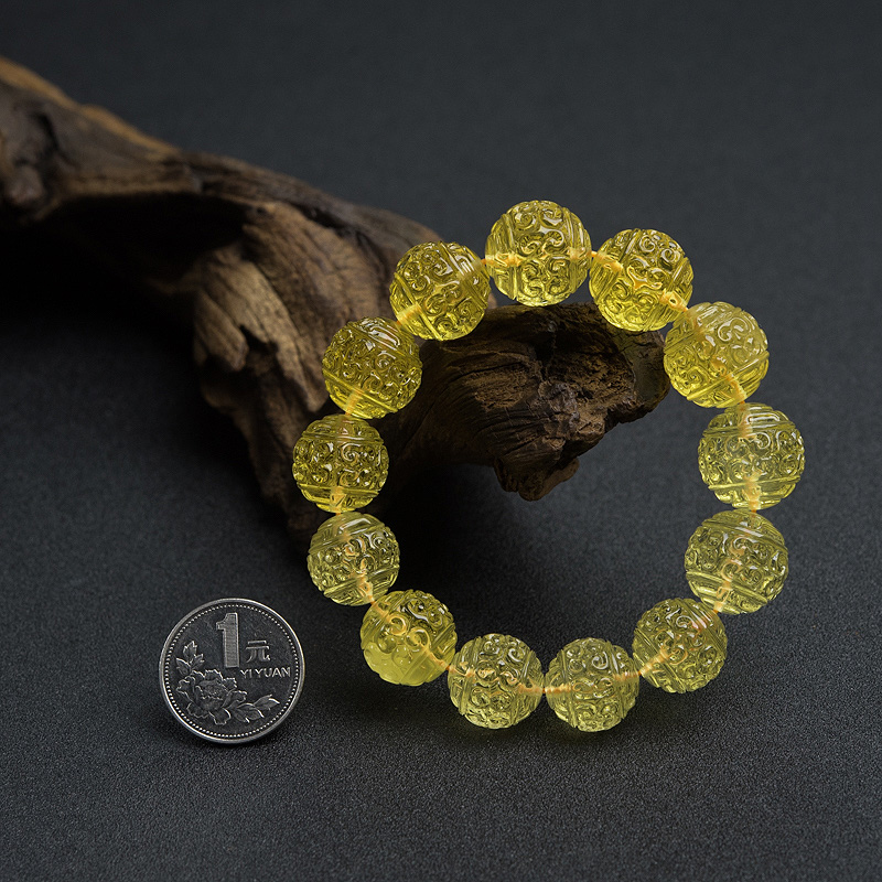 天然鸡油黄金绞蜜回纹珠手串-红掌柜