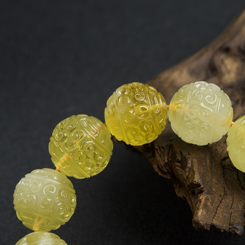 天然鸡油黄金绞蜜回纹珠手串-红掌柜