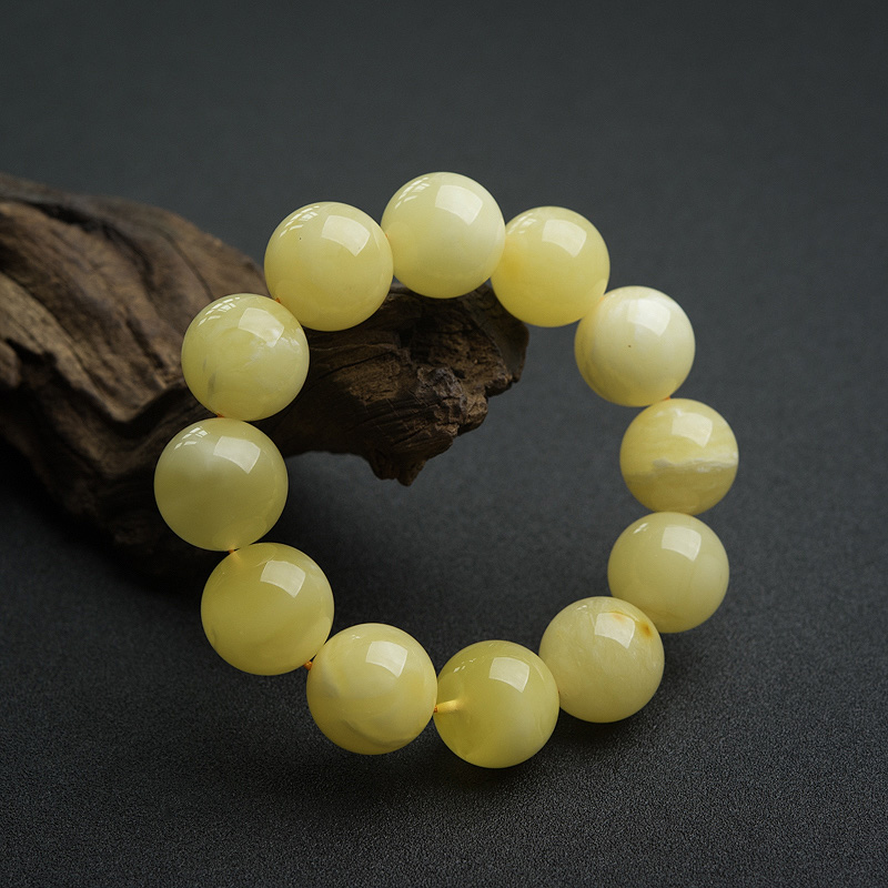 鸡油黄蜜蜡单圈手串-红掌柜