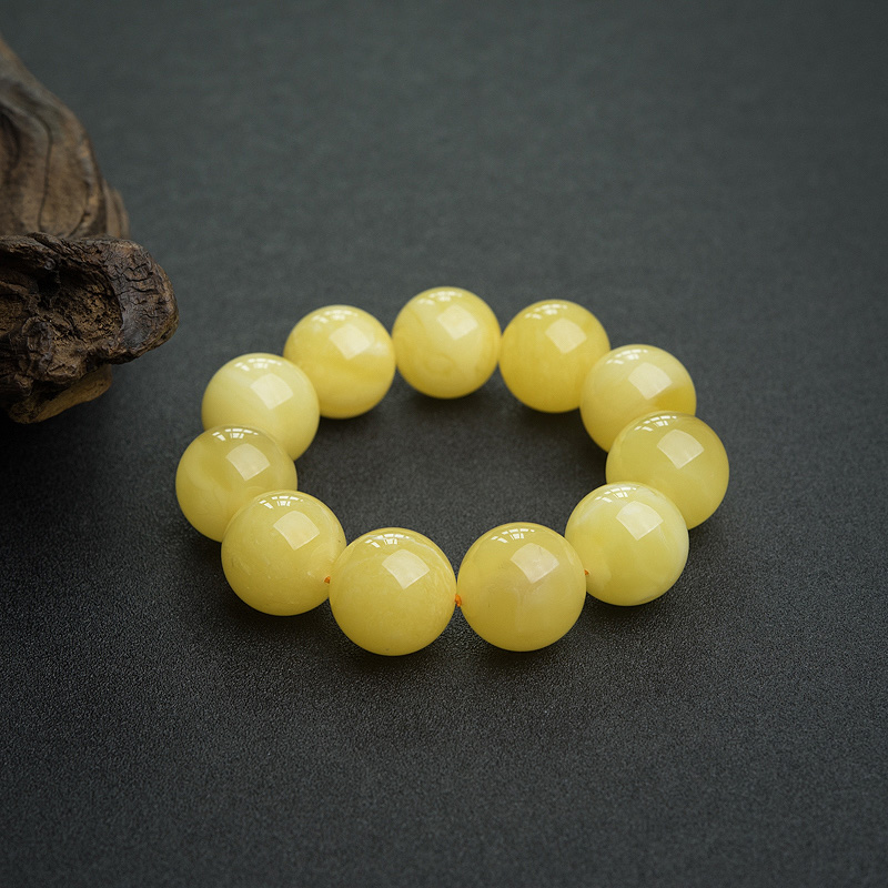 鸡油黄蜜蜡单圈手串-红掌柜