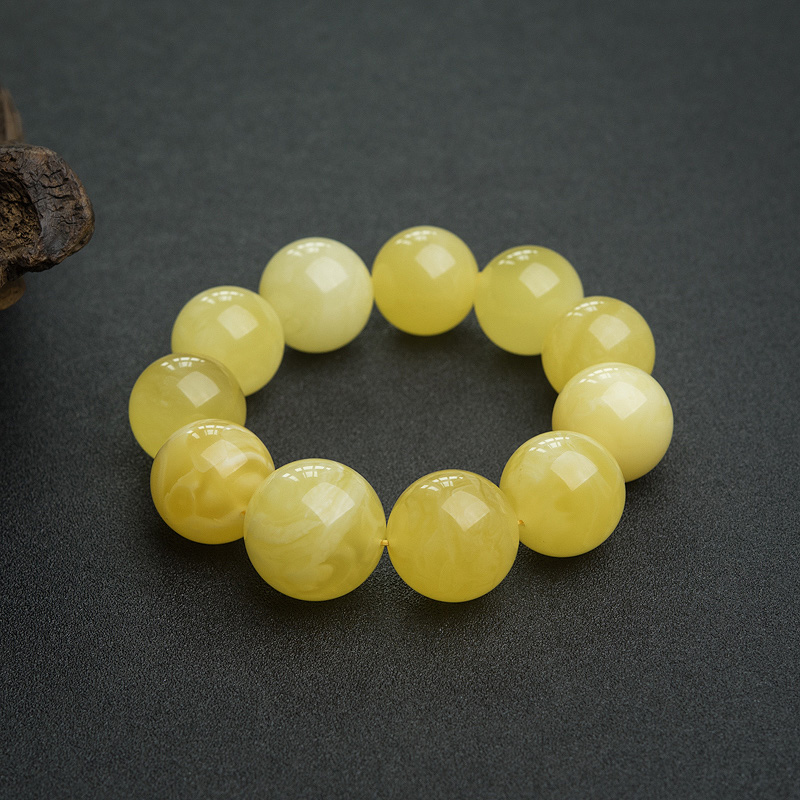 22mm鸡油黄蜜蜡手串-红掌柜