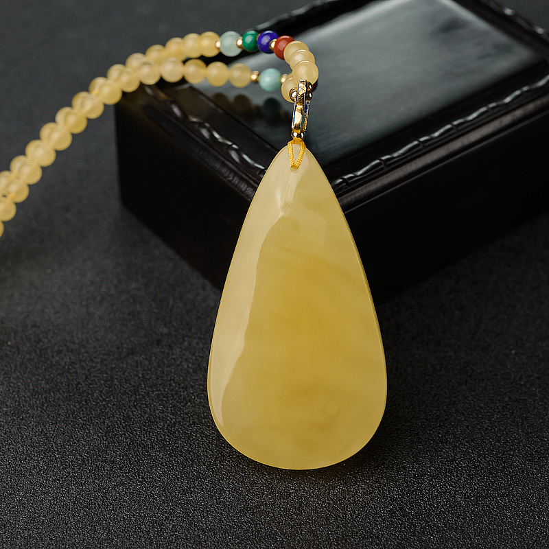 鸡油黄蜜蜡水滴吊坠-红掌柜