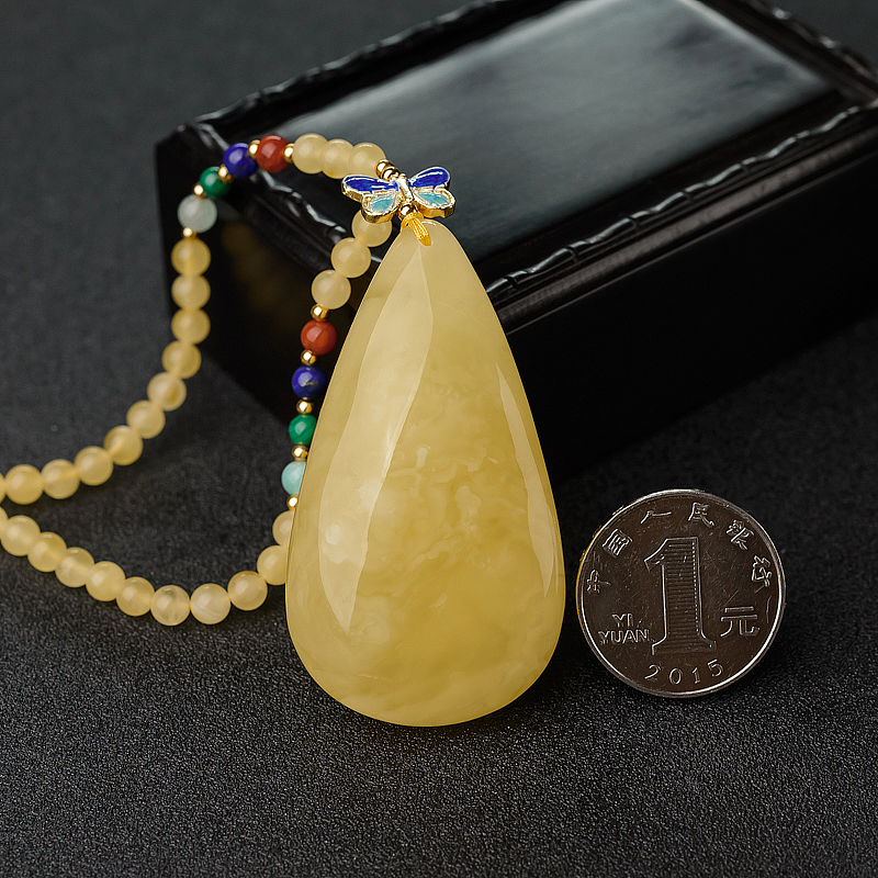 天然蜜蜡水滴吊坠-红掌柜