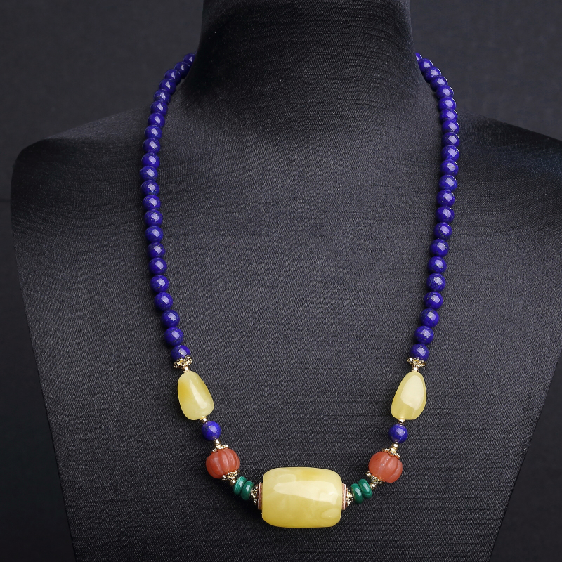 波罗的海天然鸡油黄蜜蜡桶珠项链-红掌柜