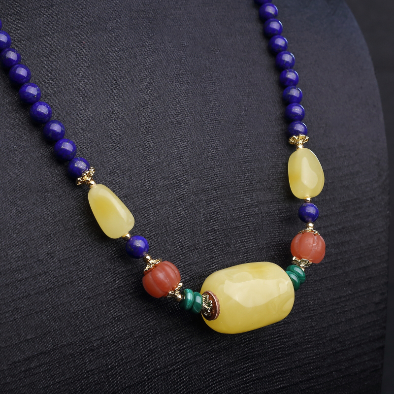 波罗的海鸡油黄蜜蜡桶珠项链-红掌柜