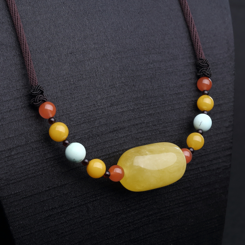 波罗的海鸡油黄蜜蜡桶珠项链-红掌柜