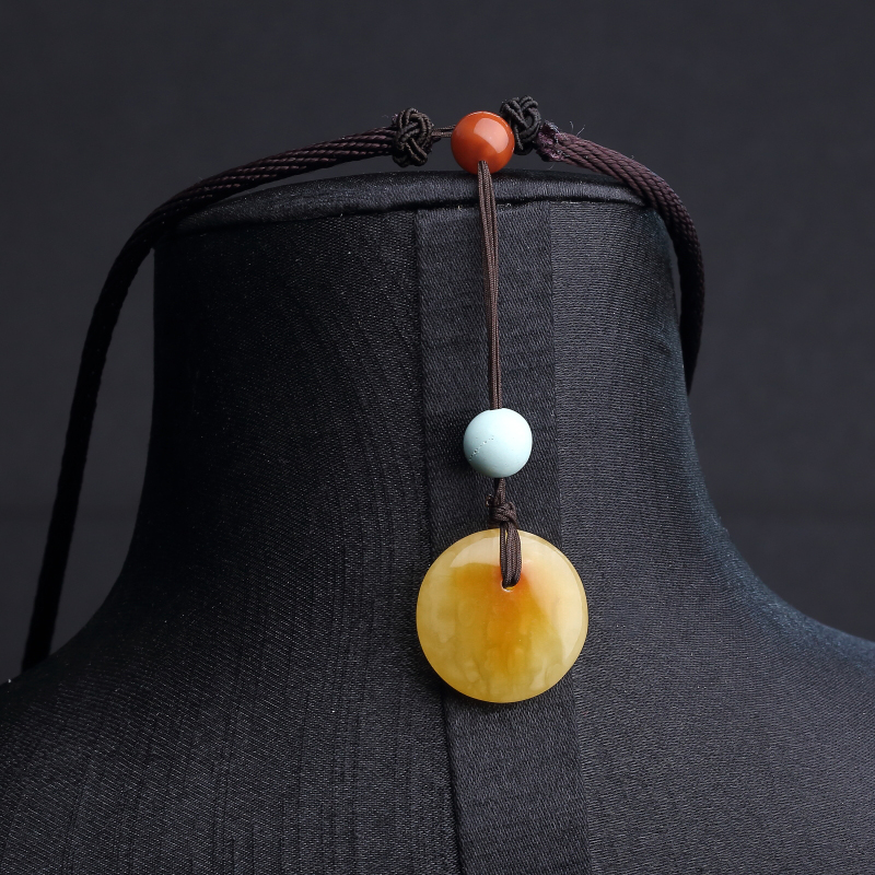 鸡油黄蜜蜡桶珠项链-红掌柜